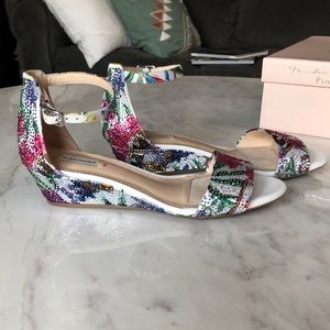 Alex Marie Mairithree Cloud Floral Rhinestone Wedge Sandals